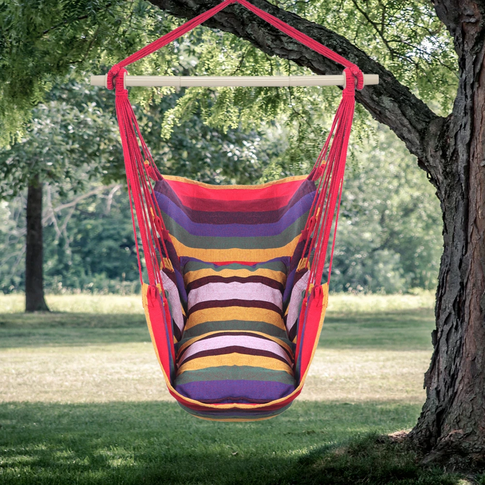 Distinctive Cotton Canvas Hanging Rope Chair with Pillows Rainbow view 20