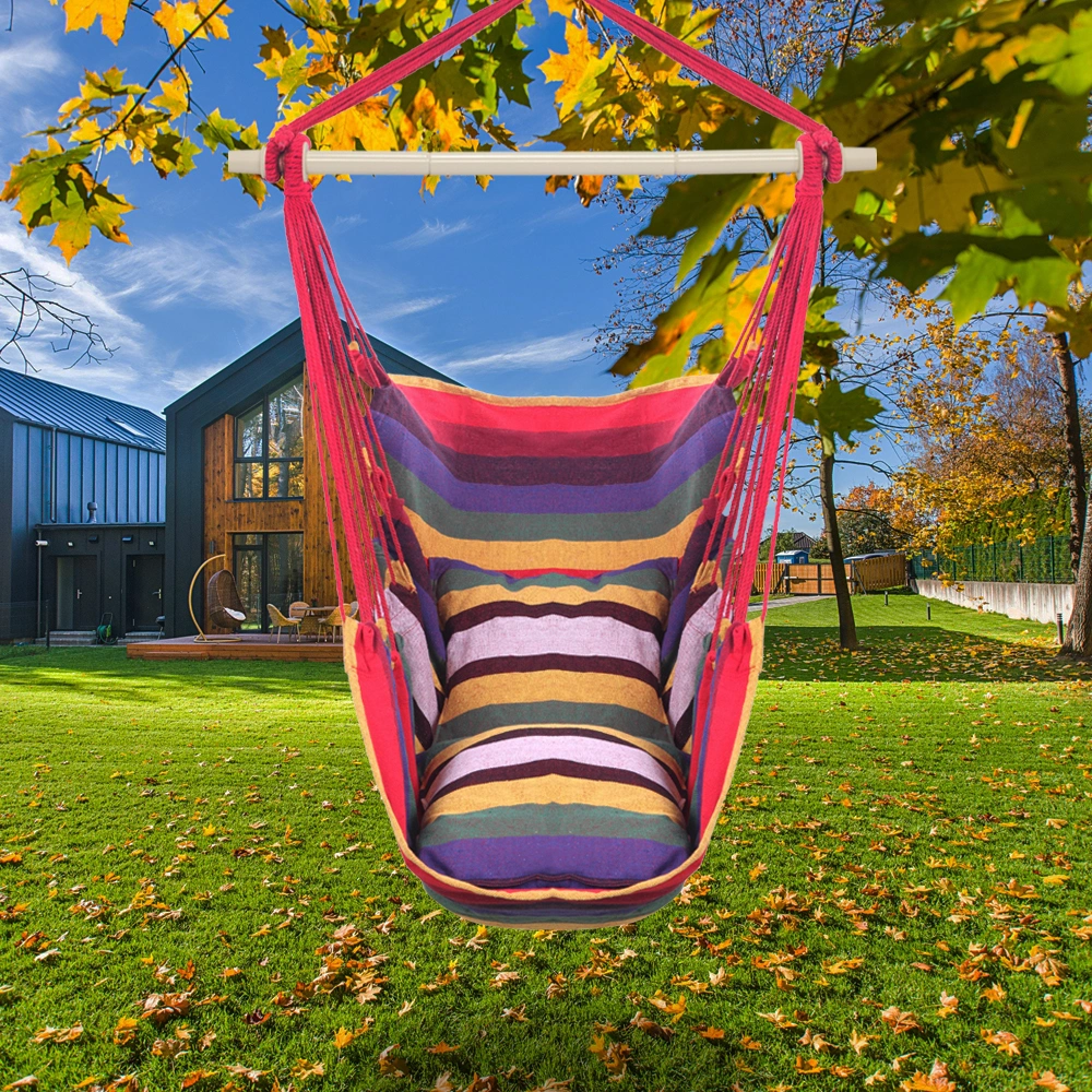 Distinctive Cotton Canvas Hanging Rope Chair with Pillows Rainbow view 21