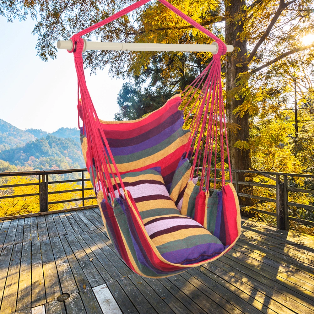 Distinctive Cotton Canvas Hanging Rope Chair with Pillows Rainbow view 22