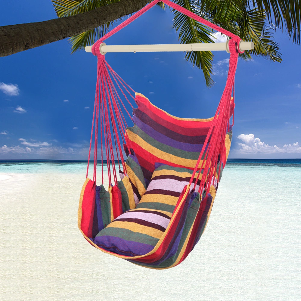 Distinctive Cotton Canvas Hanging Rope Chair with Pillows Rainbow view 23