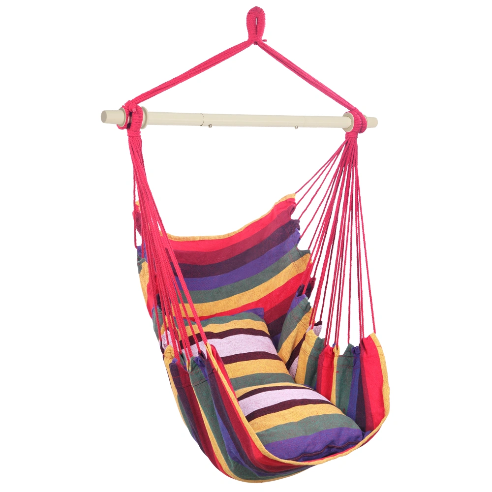 Distinctive Cotton Canvas Hanging Rope Chair with Pillows Rainbow view 6