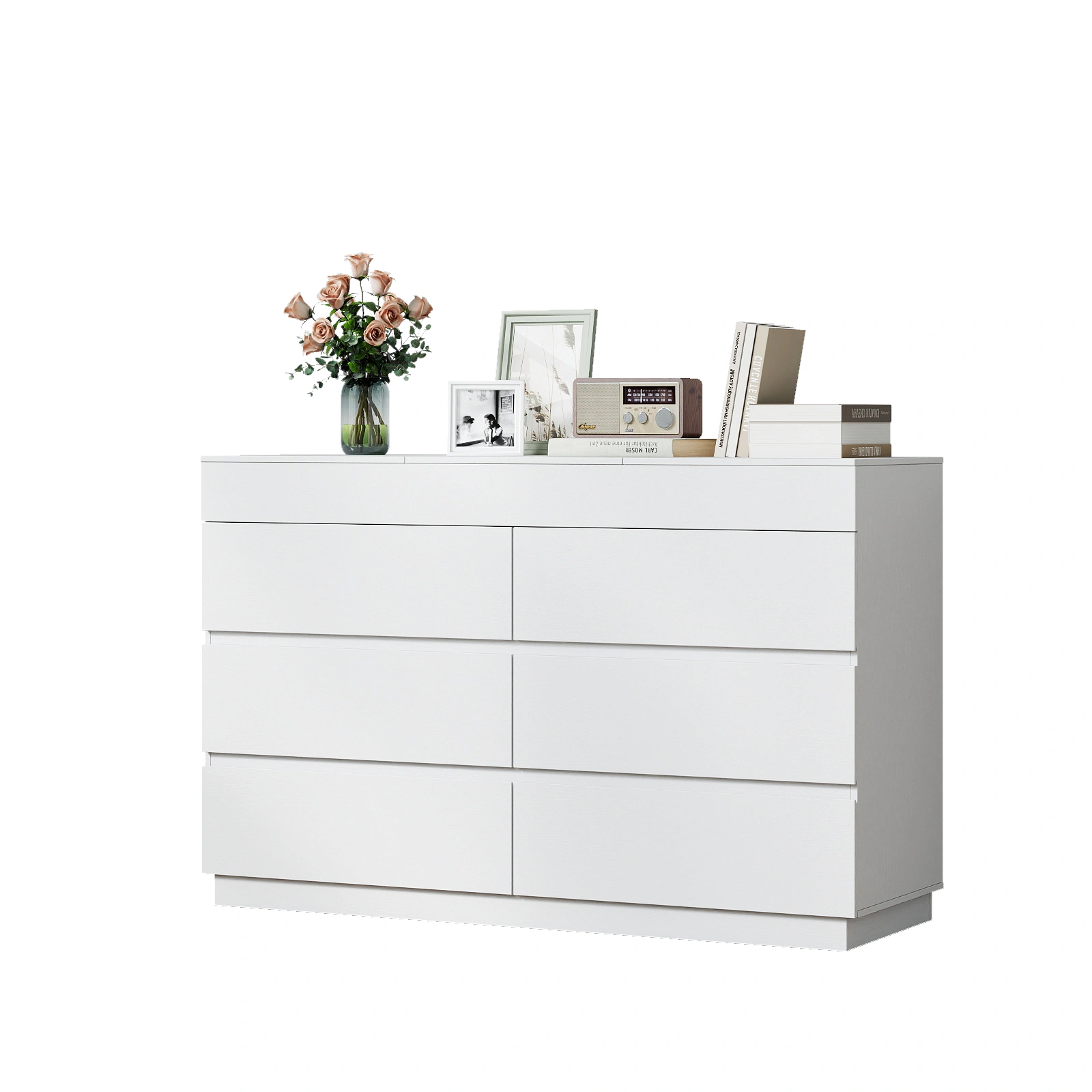 White embossed P2 12mm particleboard with melamine veneer, 120*40*85.5cm, six-drawer cabinet with mirror view 4
