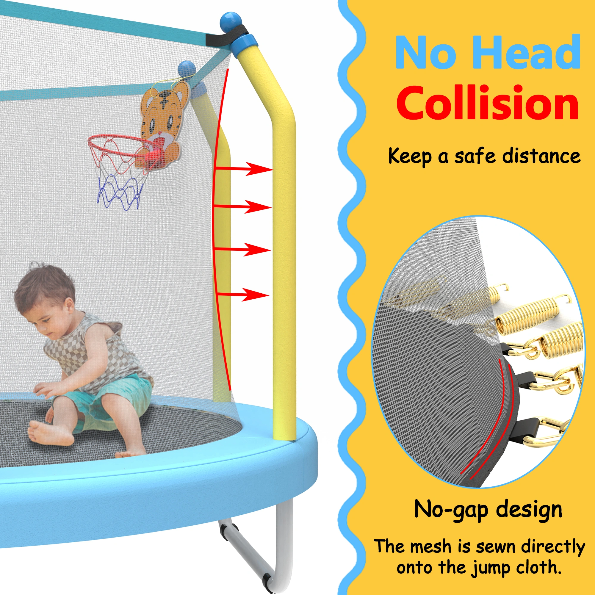 55 Inch Kids Trampoline Indoor Outdoor with Basketball Hoop, Toddler Mini Trampoline for Children view 7