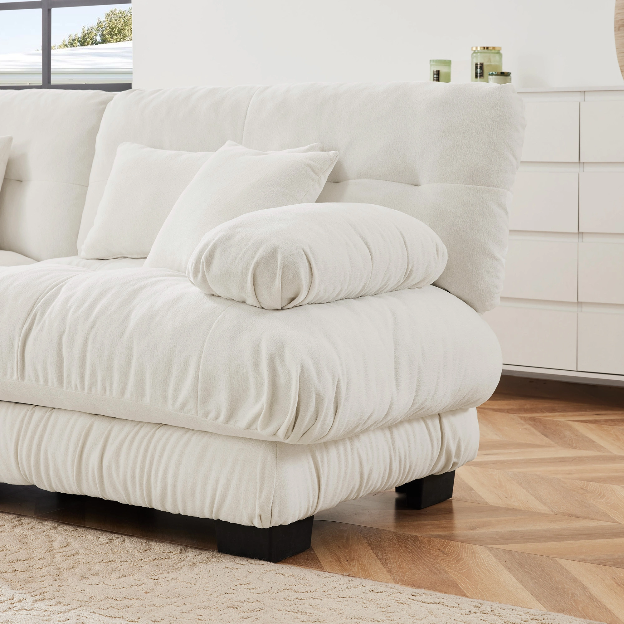 Cloud Couch 2 Seater Sofa Living Room, Chenille White 2-Seat Sofa with 2 Lumbar Pillows & 2 Throw Pillows view 18
