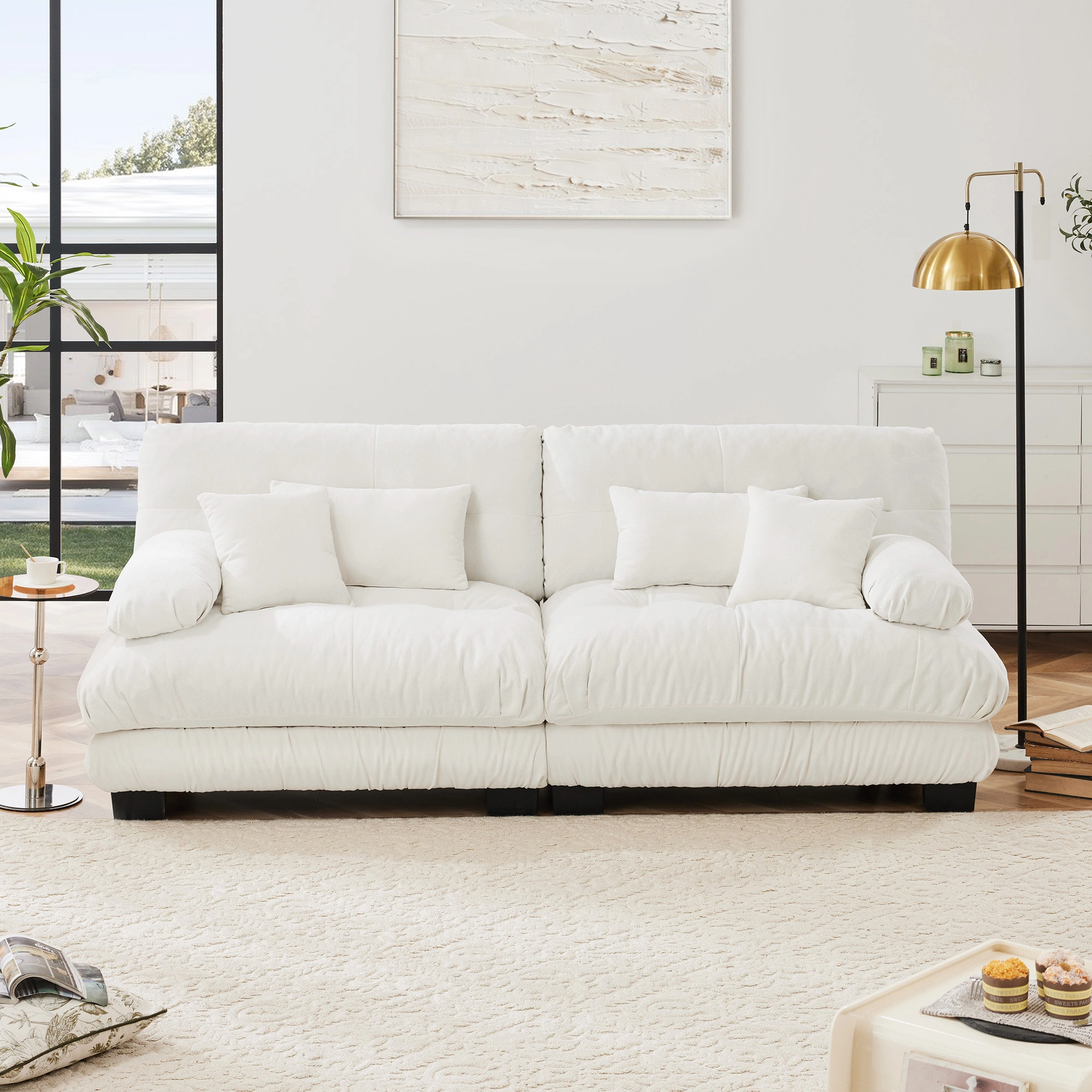 Cloud Couch 2 Seater Sofa Living Room, Chenille White 2-Seat Sofa with 2 Lumbar Pillows & 2 Throw Pillows view 3