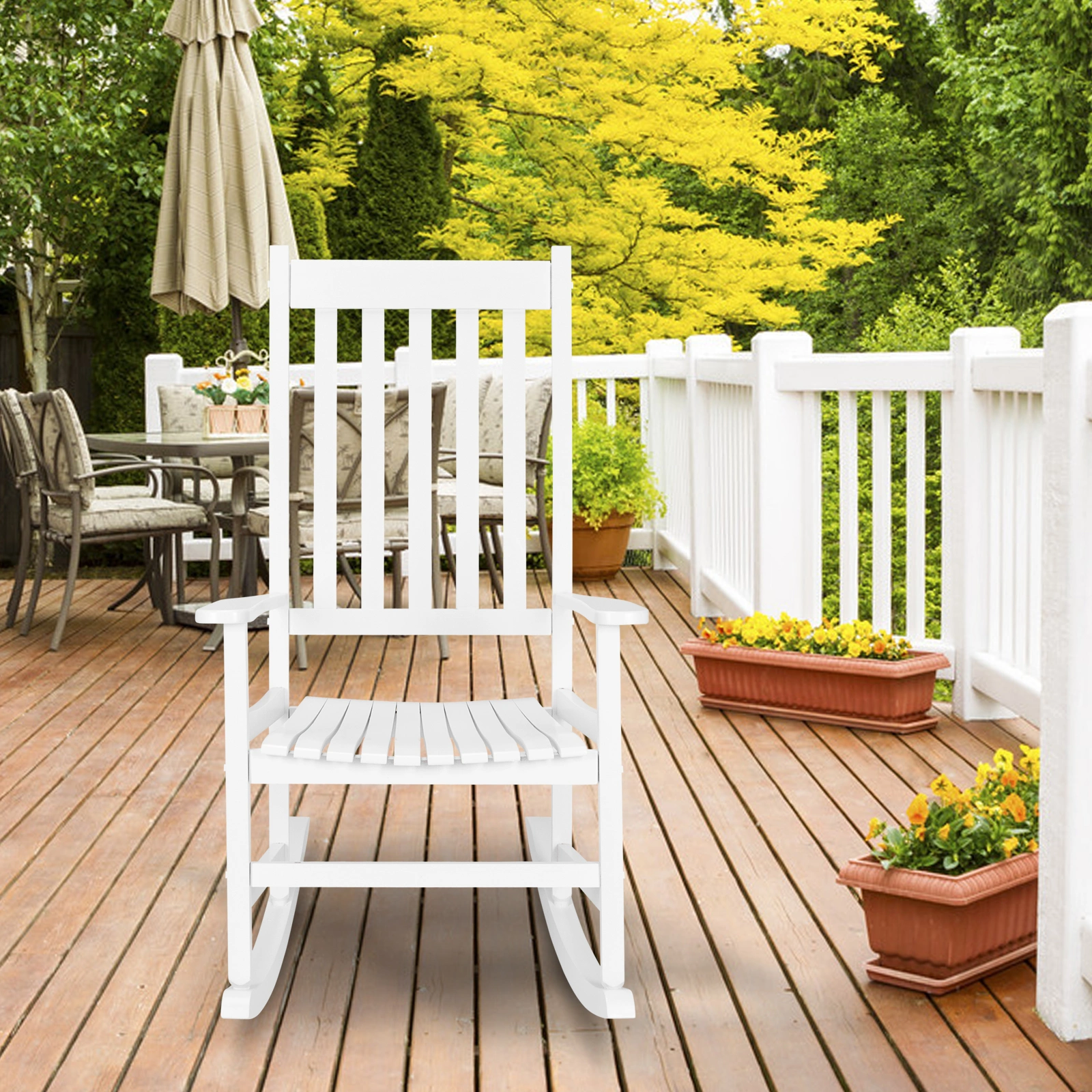 68.5*86*115CM Square Wooden Rocking Chair White view 18