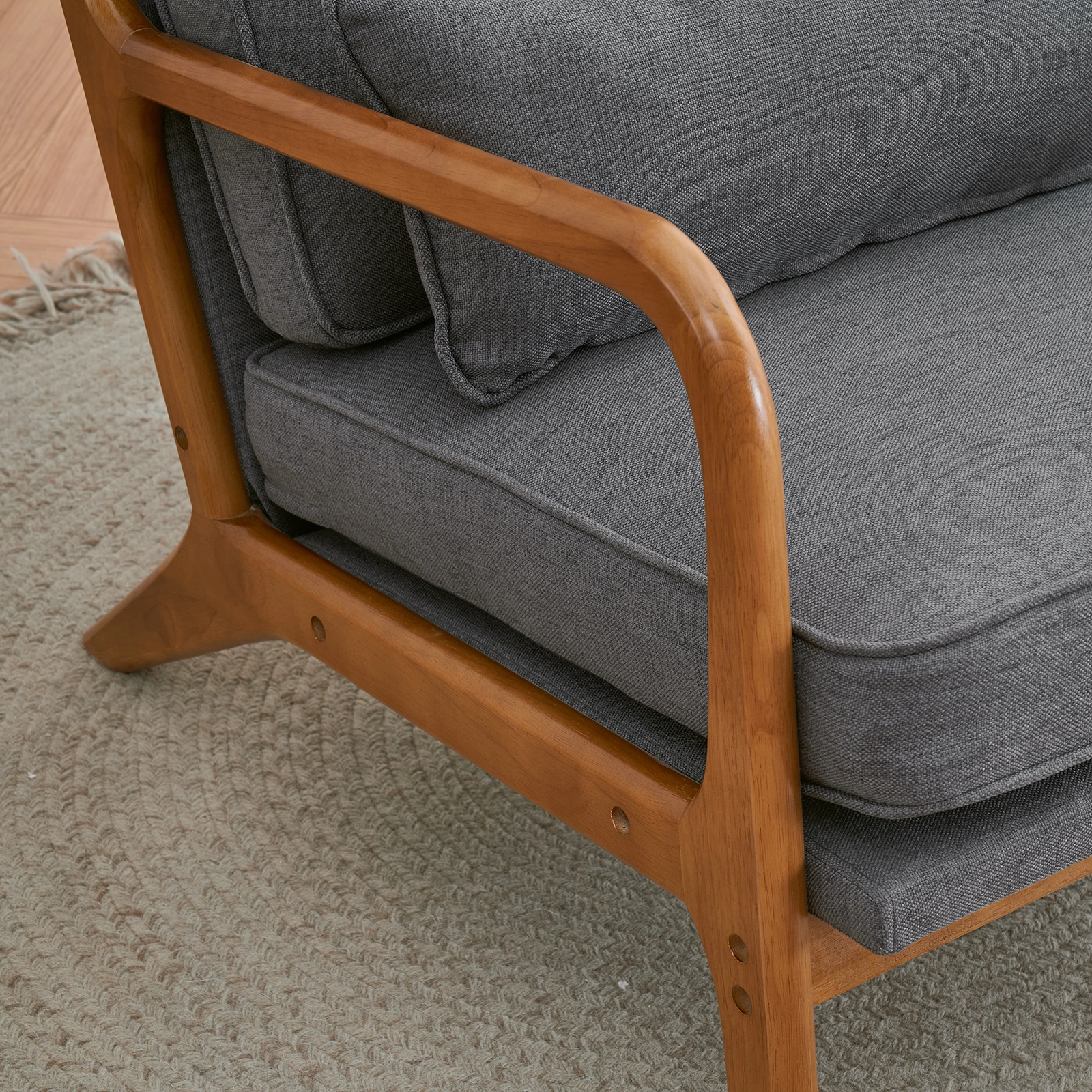 Oak Armrest Oak Upholstered Single Lounge Chair Indoor Lounge Chair Dark Grey view 13