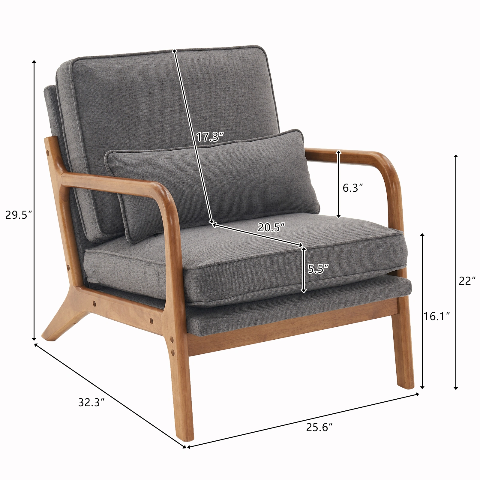Oak Armrest Oak Upholstered Single Lounge Chair Indoor Lounge Chair Dark Grey view 6