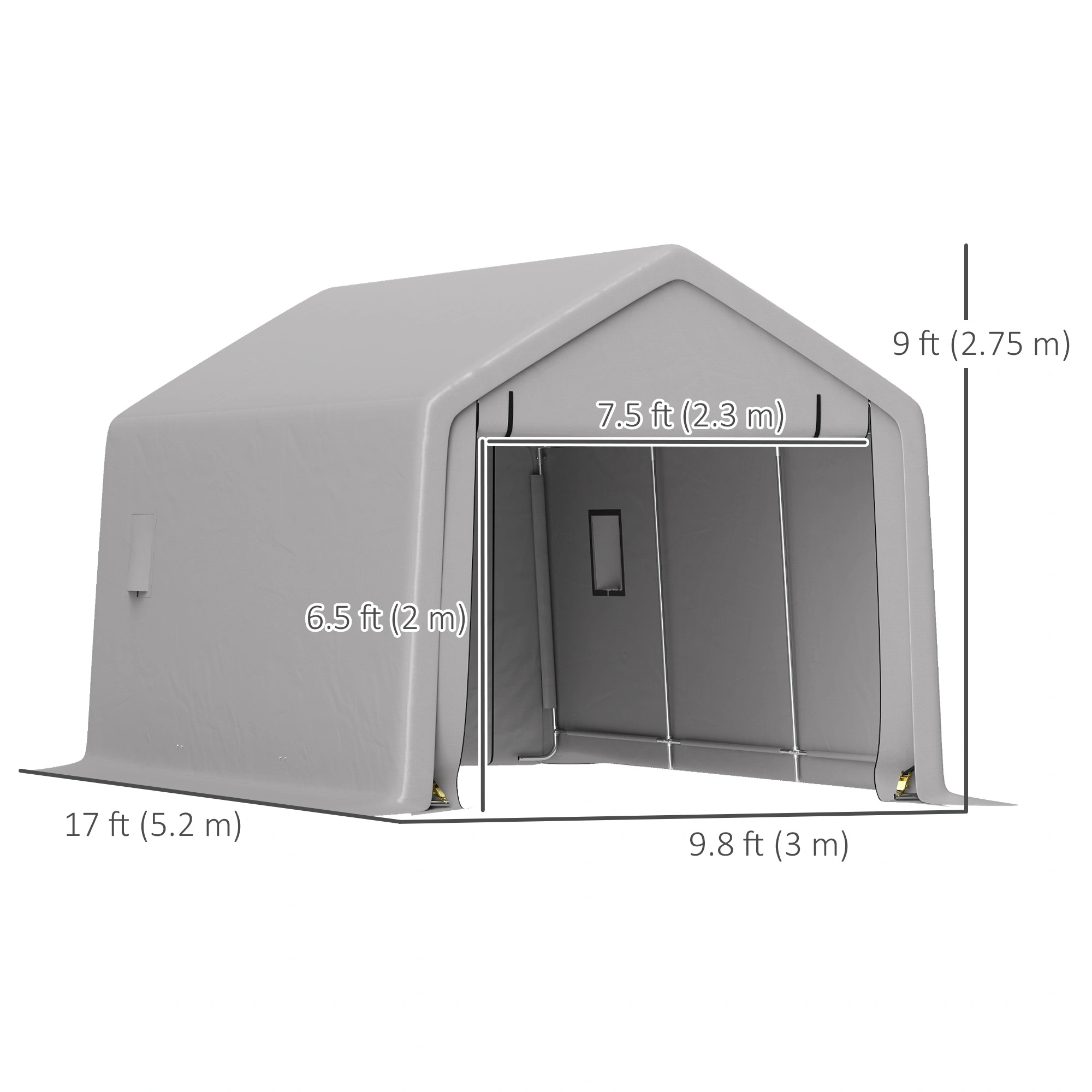 Portable Carport Canopy 12x16 ft, Steel Frame Vehicle Shelter, Weather Resistant, Gray view 3