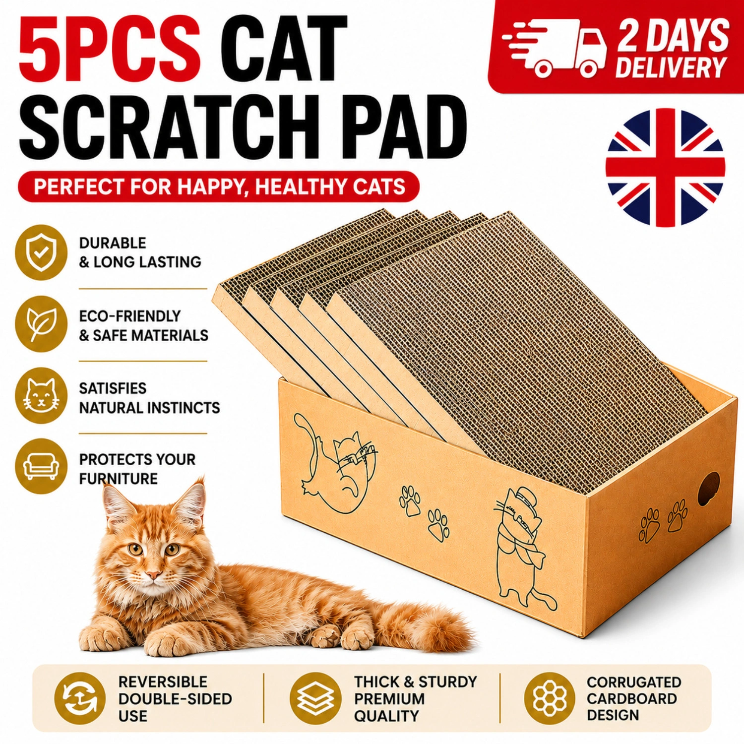 5 Pack Cat Scratching Board - Cardboard Scratch Pad Box for Kitten & Cat Claws view 2