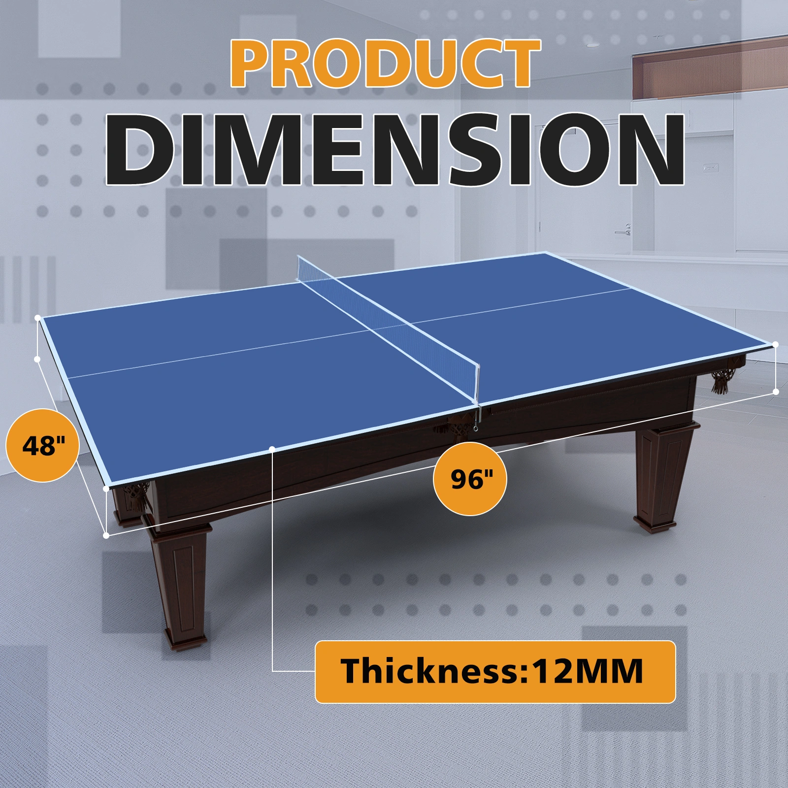 8ft Blue Ping Pong Table Top, Foldable & Portable Table Tennis Conversion Top for Indoor Games view 10