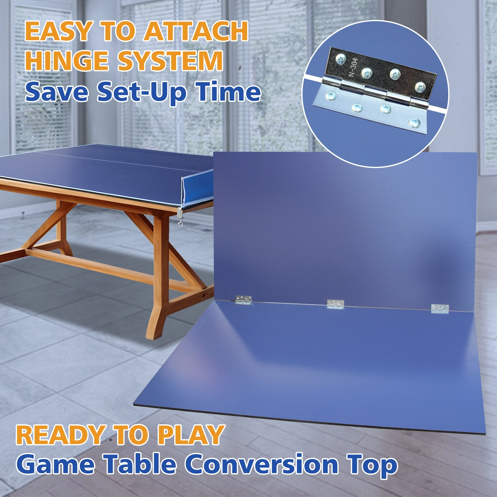 8ft Blue Ping Pong Table Top, Foldable & Portable Table Tennis Conversion Top for Indoor Games view 12