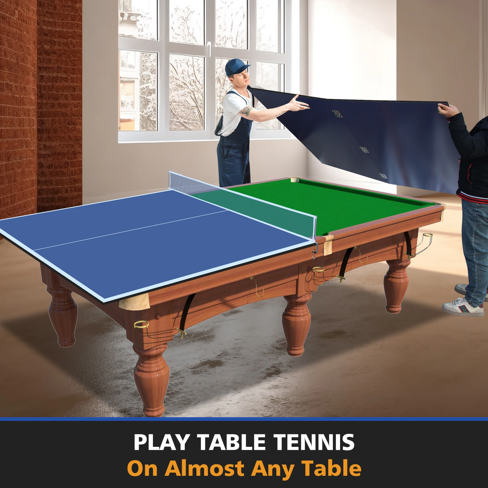 8ft Blue Ping Pong Table Top, Foldable & Portable Table Tennis Conversion Top for Indoor Games view 5