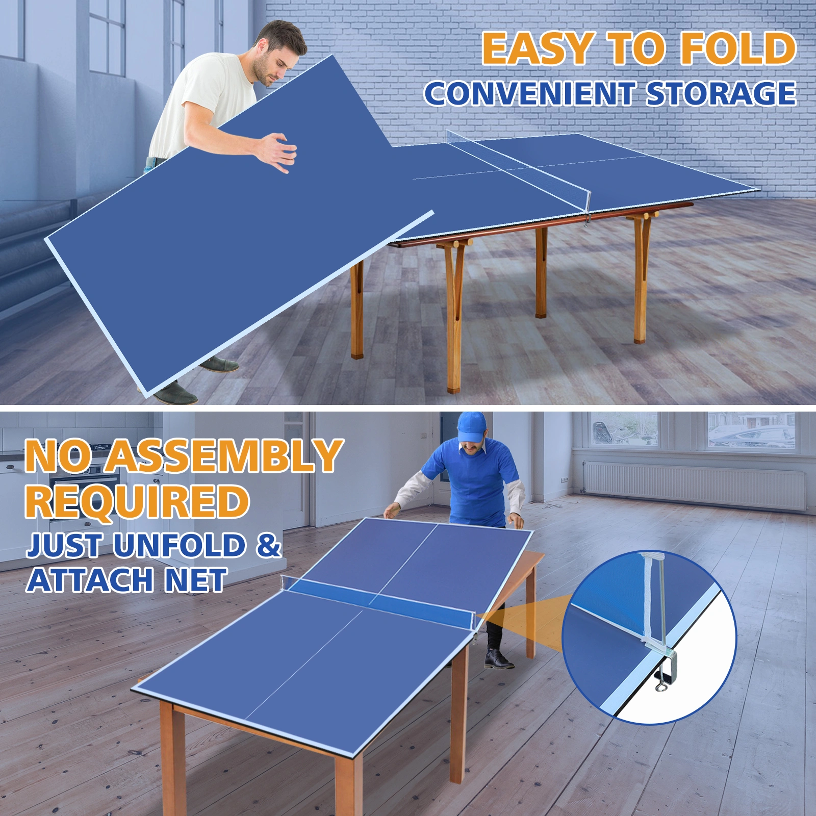 8ft Blue Ping Pong Table Top, Foldable & Portable Table Tennis Conversion Top for Indoor Games view 9