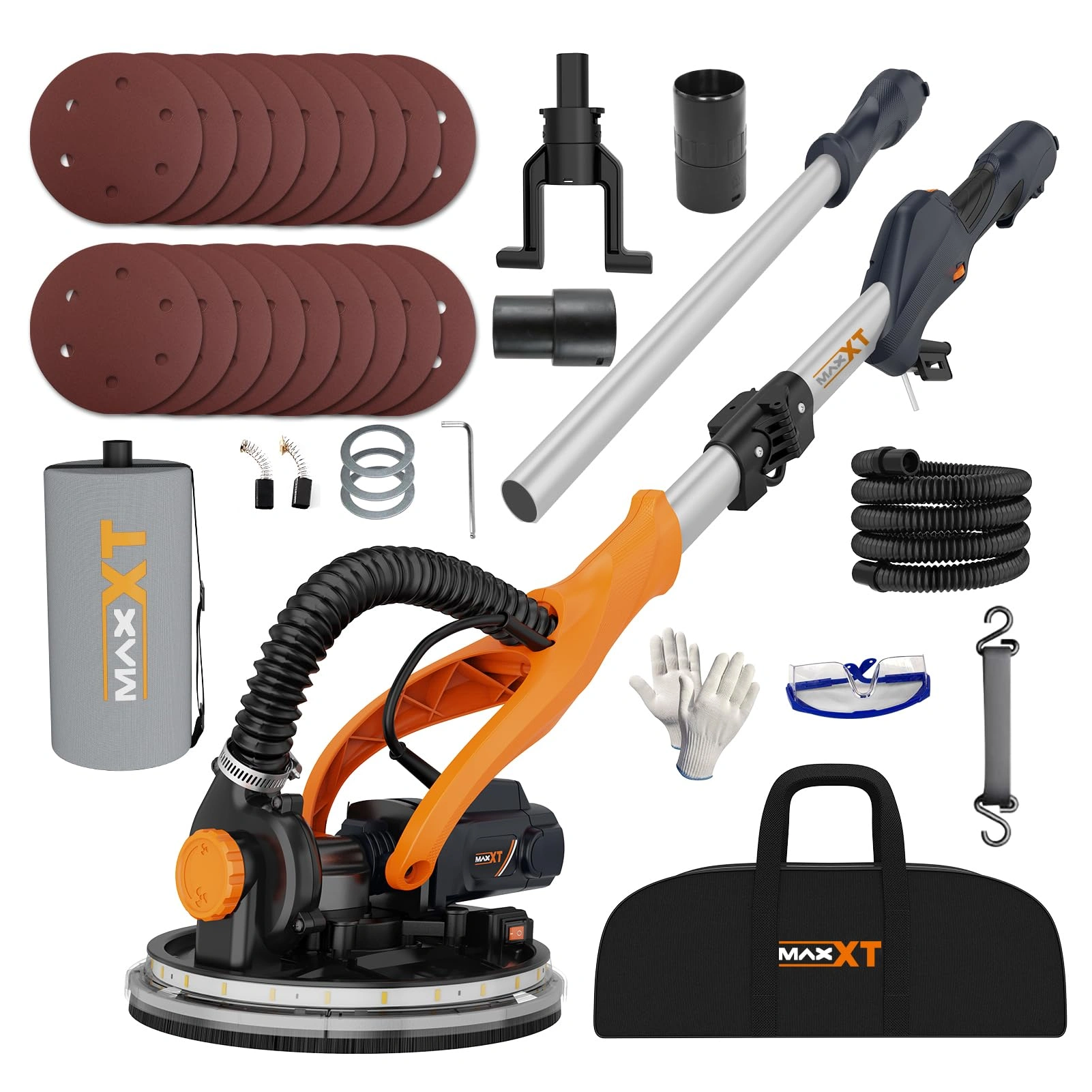 6 Inch Drywall Sander with Vacuum Dust Collection, Variable Speed Electric Wall Sander, Foldable Telescopic Popcorn Ceiling Removal Tool