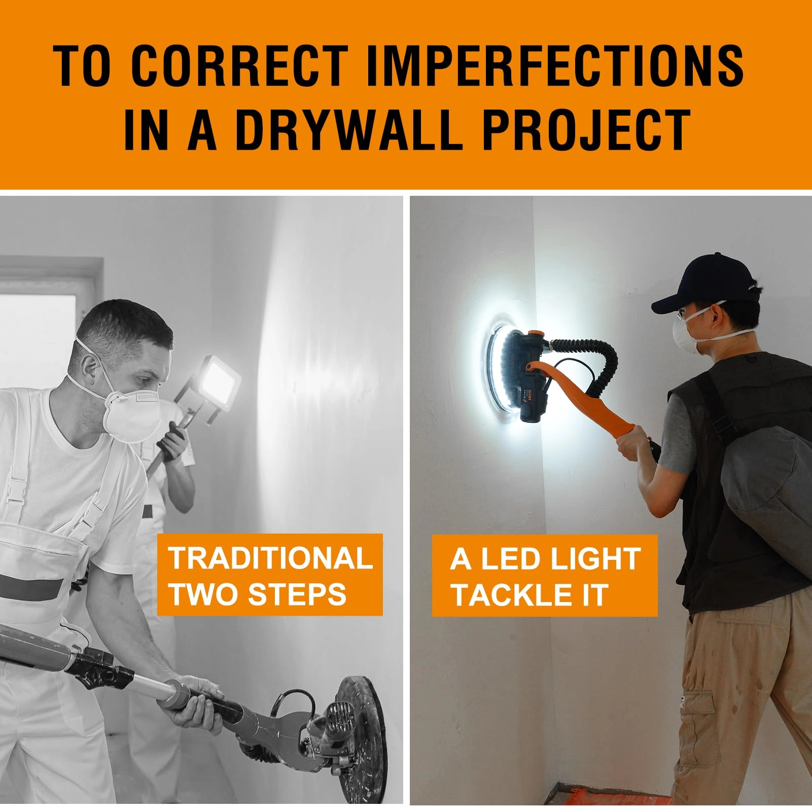 6 Inch Drywall Sander with Vacuum Dust Collection, Variable Speed Electric Wall Sander, Foldable Telescopic Popcorn Ceiling Removal Tool view 3