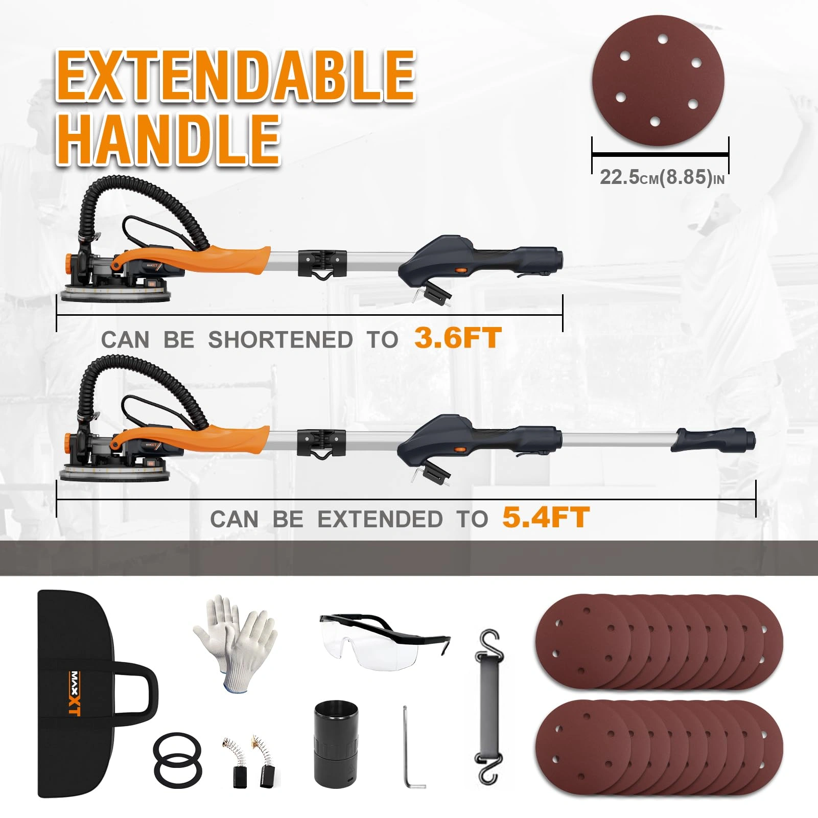 6 Inch Drywall Sander with Vacuum Dust Collection, Variable Speed Electric Wall Sander, Foldable Telescopic Popcorn Ceiling Removal Tool view 4
