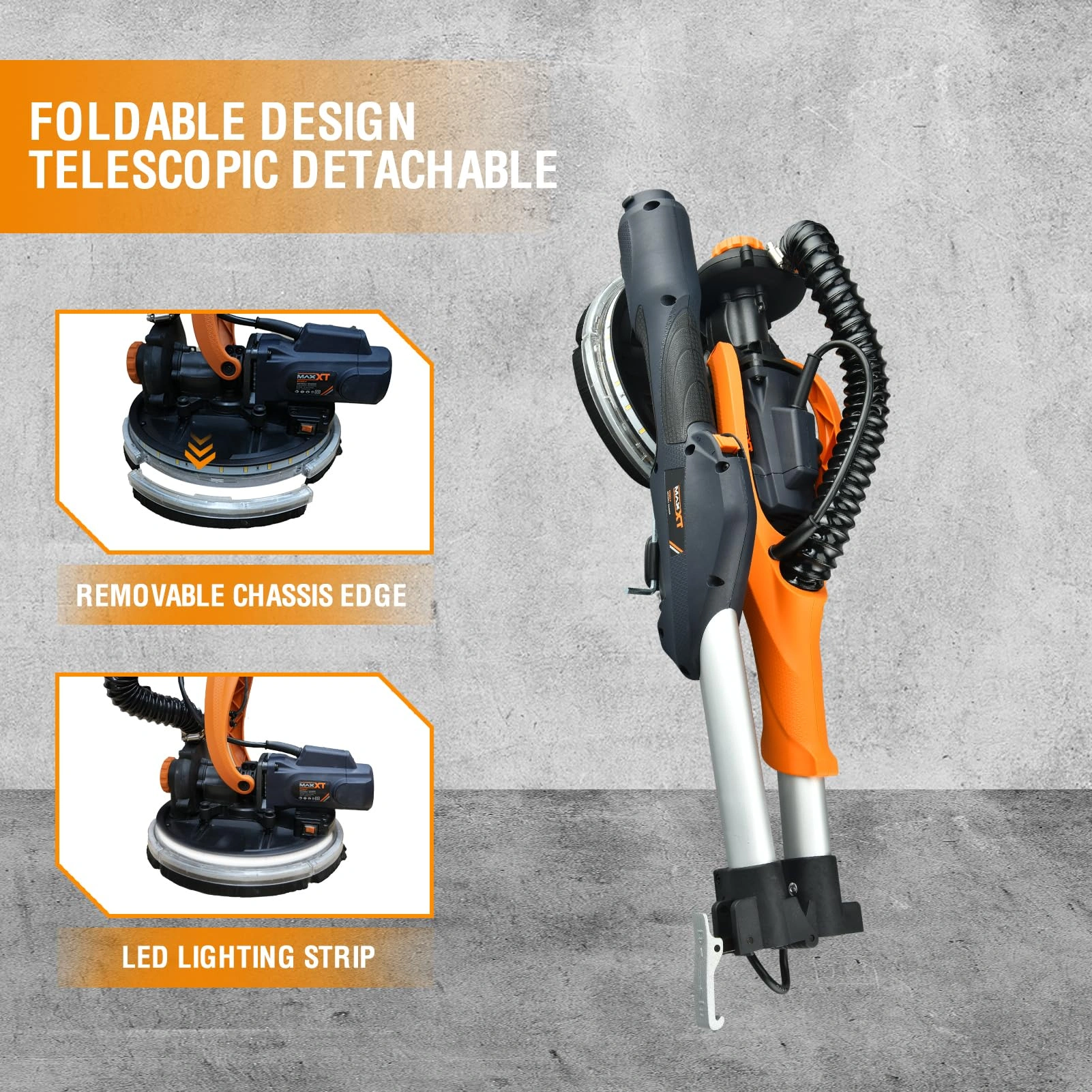 6 Inch Drywall Sander with Vacuum Dust Collection, Variable Speed Electric Wall Sander, Foldable Telescopic Popcorn Ceiling Removal Tool view 8