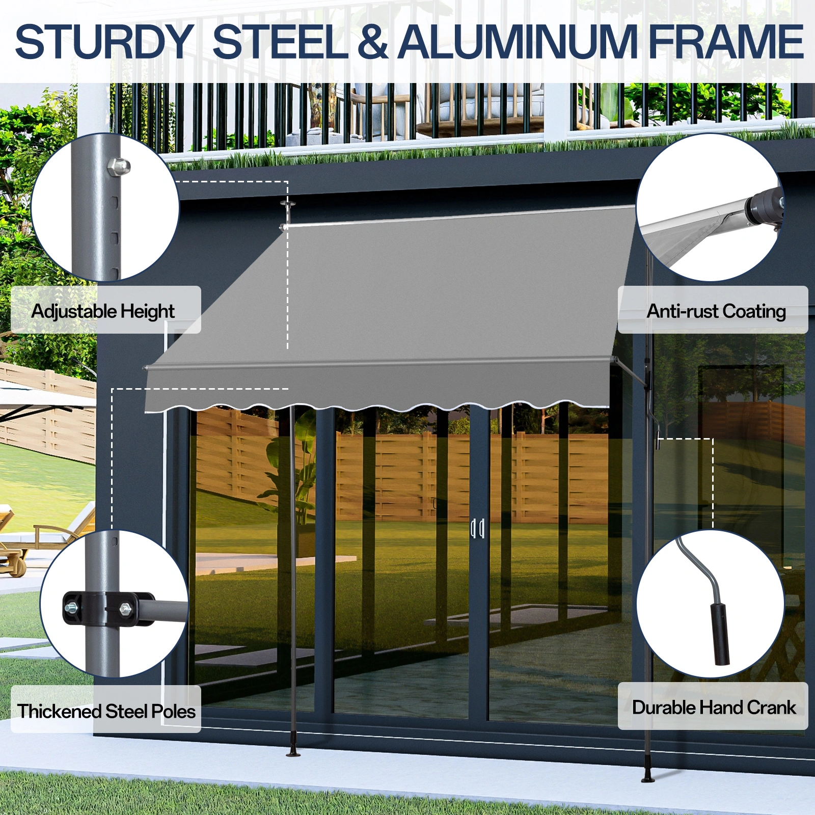 78.7"D x 47.2"W x(78.7 -118.1)"H Retractable Awning Grey view 11