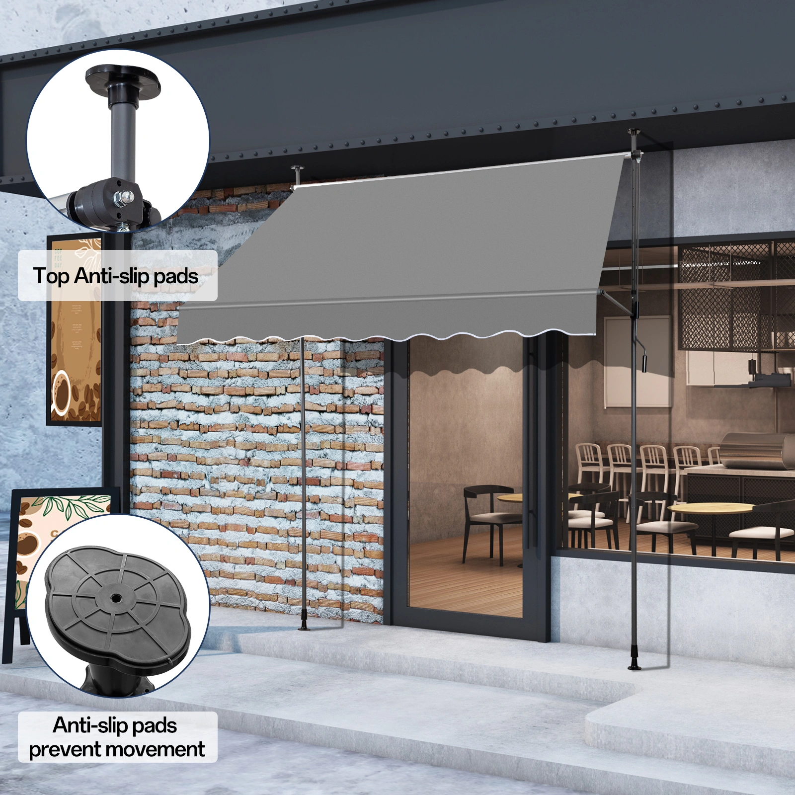 78.7"D x 47.2"W x(78.7 -118.1)"H Retractable Awning Grey view 12