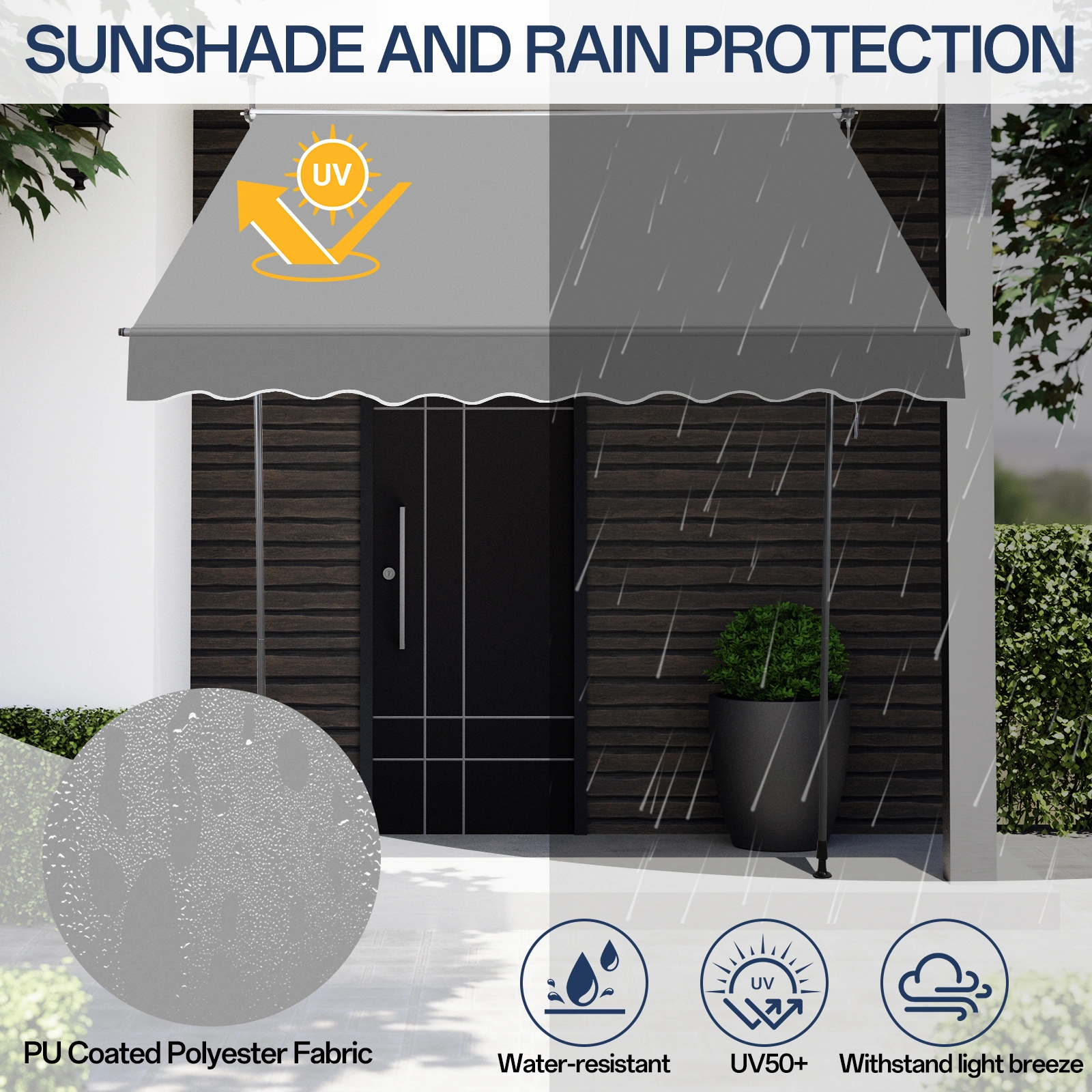 78.7"D x 47.2"W x(78.7 -118.1)"H Retractable Awning Grey view 9