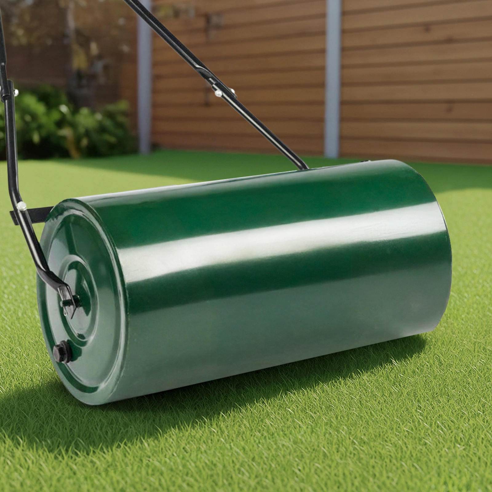 24in Heavy Duty Steel Lawn Roller, Garden Roller Can Be Filled with Water or Sand, Hand Roller with U-shaped Handle, Green & Black view 10
