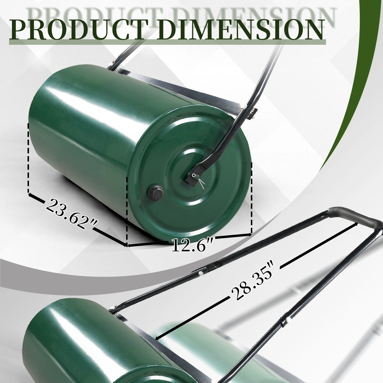 24in Heavy Duty Steel Lawn Roller, Garden Roller Can Be Filled with Water or Sand, Hand Roller with U-shaped Handle, Green & Black view 12
