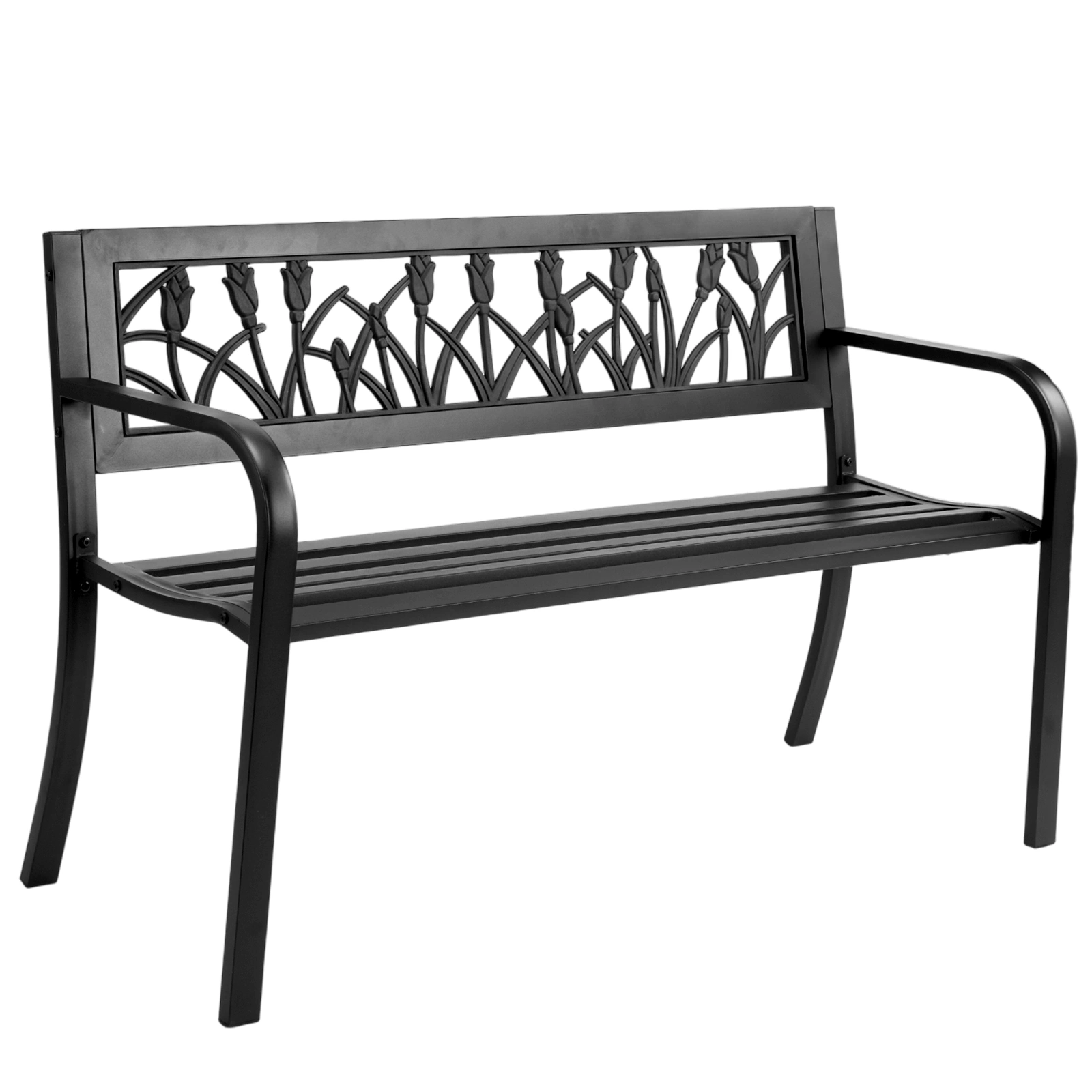 49in PVC Tulip Backrest Iron Bench Black view 11