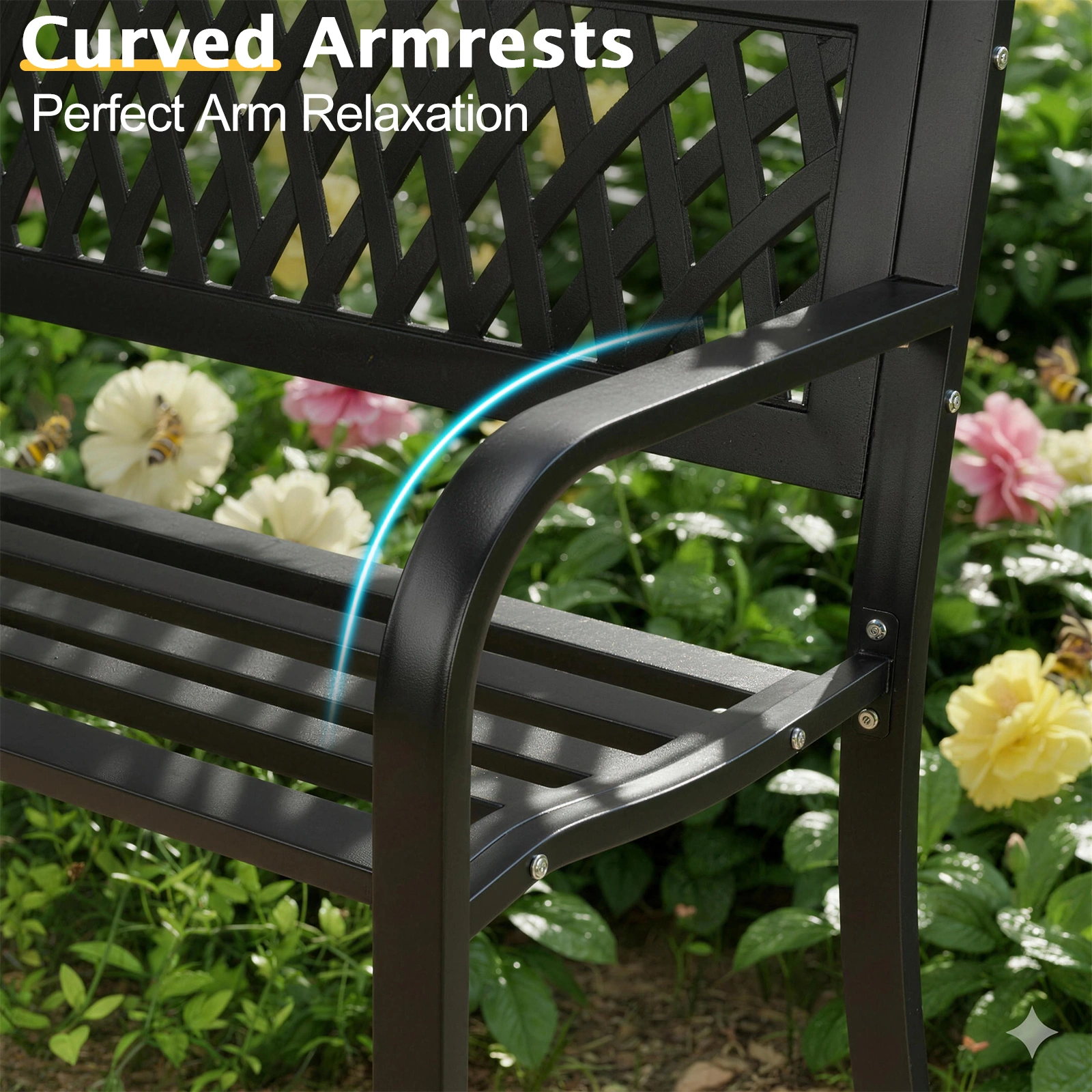 49in PVC Tulip Backrest Iron Bench Black view 12