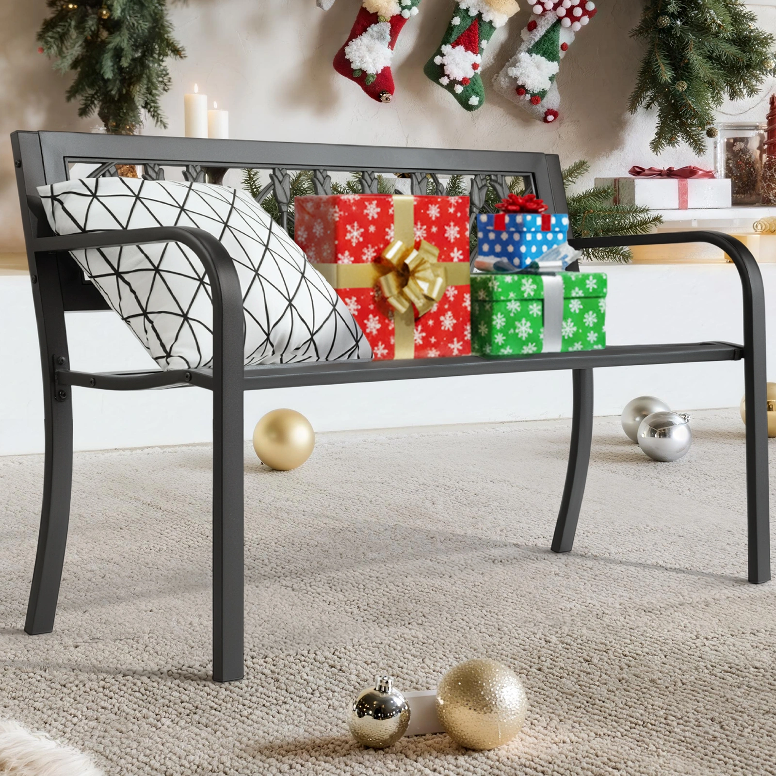 49in PVC Tulip Backrest Iron Bench Black view 16
