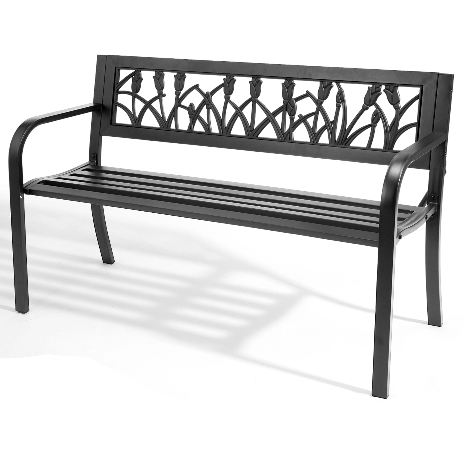 49in PVC Tulip Backrest Iron Bench Black view 19