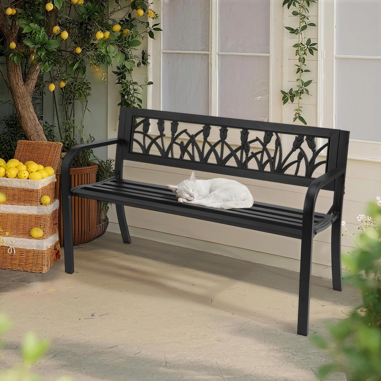 49in PVC Tulip Backrest Iron Bench Black view 7