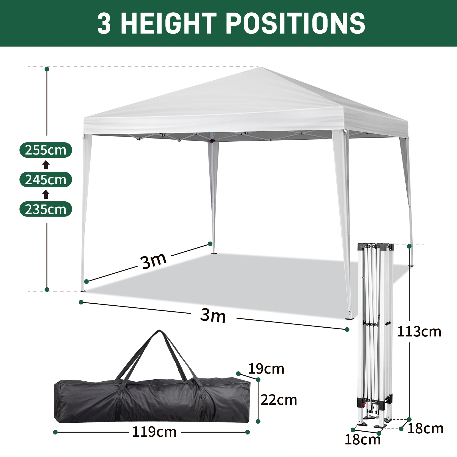 3 x 3m Two Doors & Two Windows Practical Waterproof Right-Angle Folding Tent White view 10