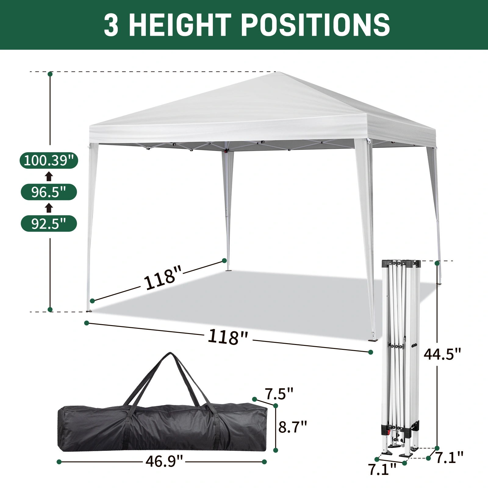 3 x 3m Two Doors & Two Windows Practical Waterproof Right-Angle Folding Tent White view 11