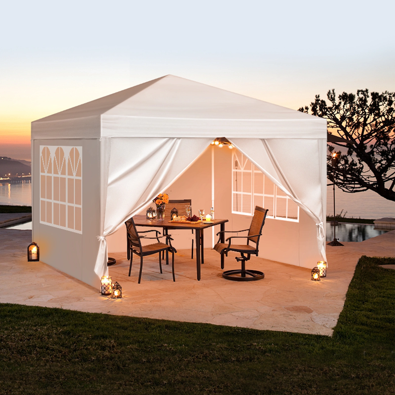 3 x 3m Two Doors & Two Windows Practical Waterproof Right-Angle Folding Tent White view 22