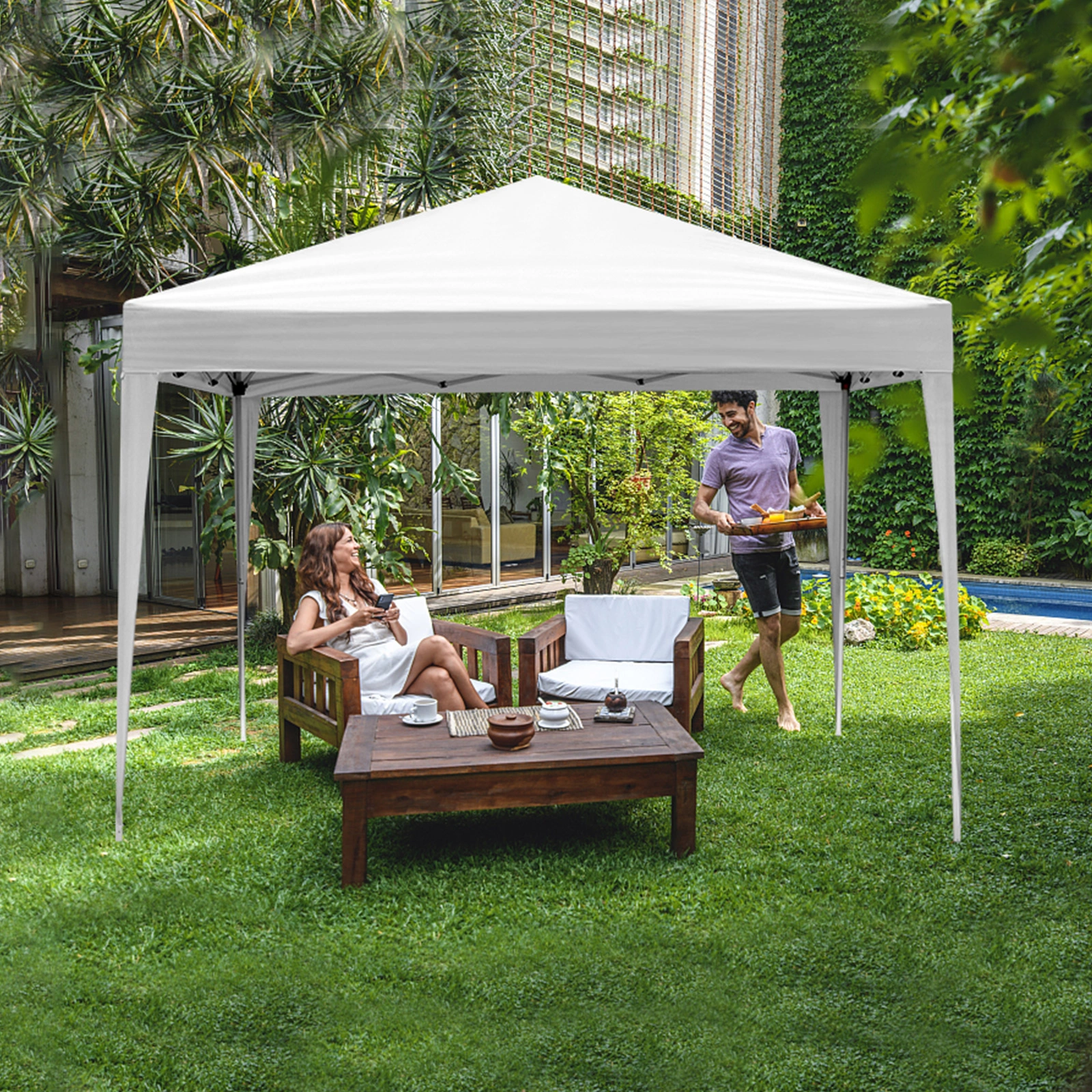 3 x 3m Two Doors & Two Windows Practical Waterproof Right-Angle Folding Tent White view 23