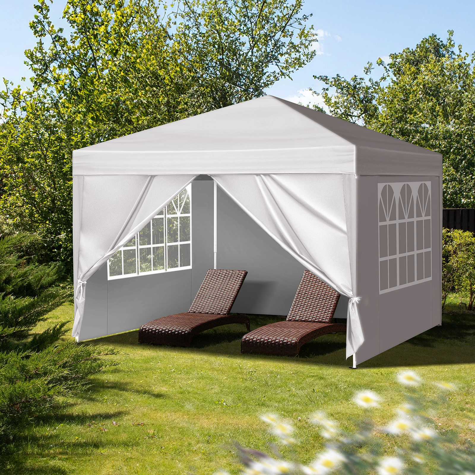 3 x 3m Two Doors & Two Windows Practical Waterproof Right-Angle Folding Tent White view 24