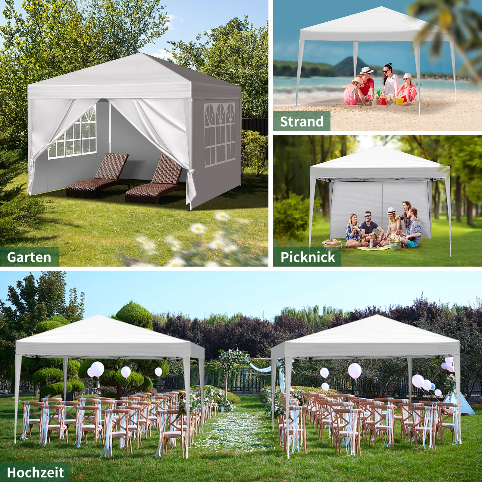 3 x 3m Two Doors & Two Windows Practical Waterproof Right-Angle Folding Tent White view 9