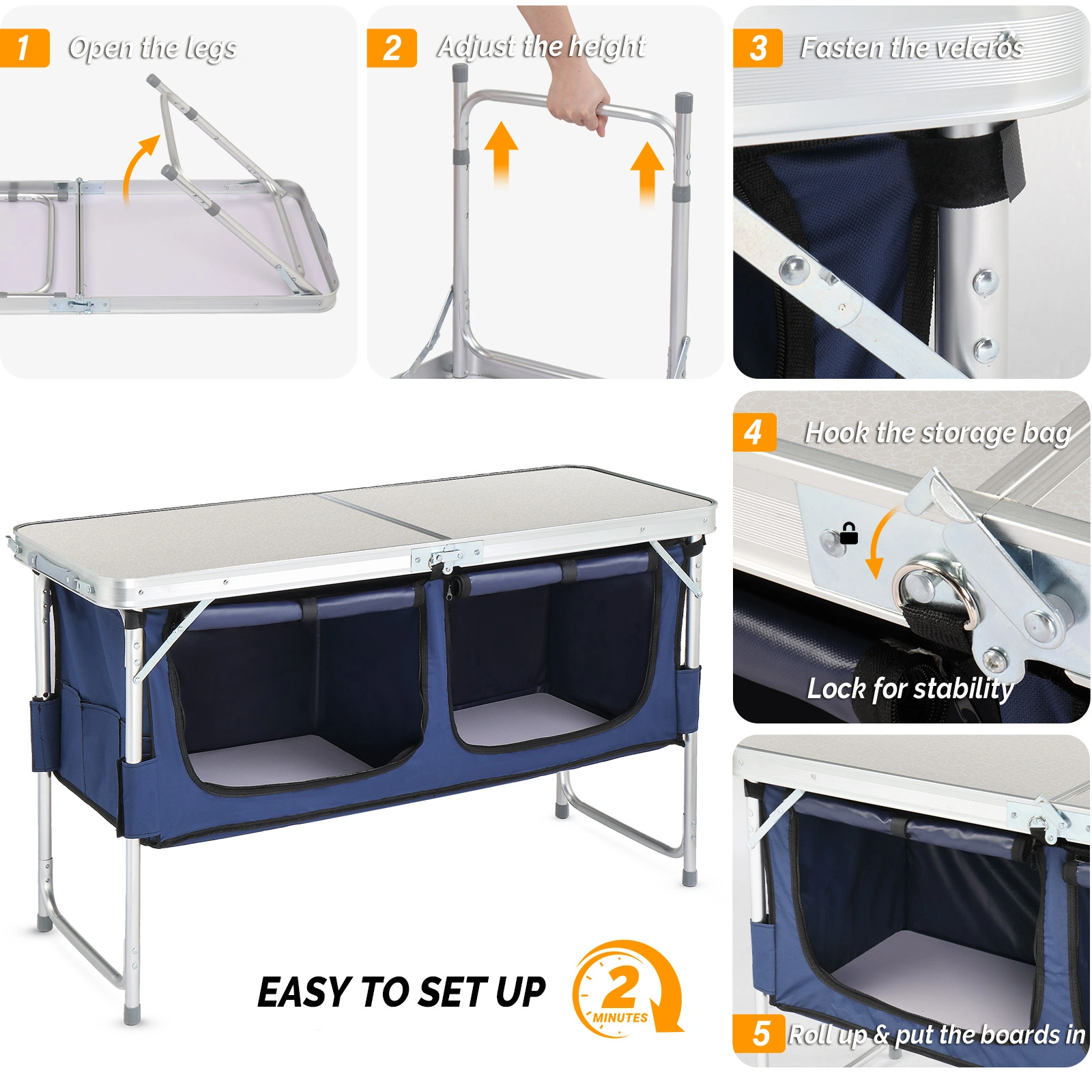 4 Ft Folding Camping Table with Storage Compartment, Portable Outdoor Picnic Table for Camp view 2