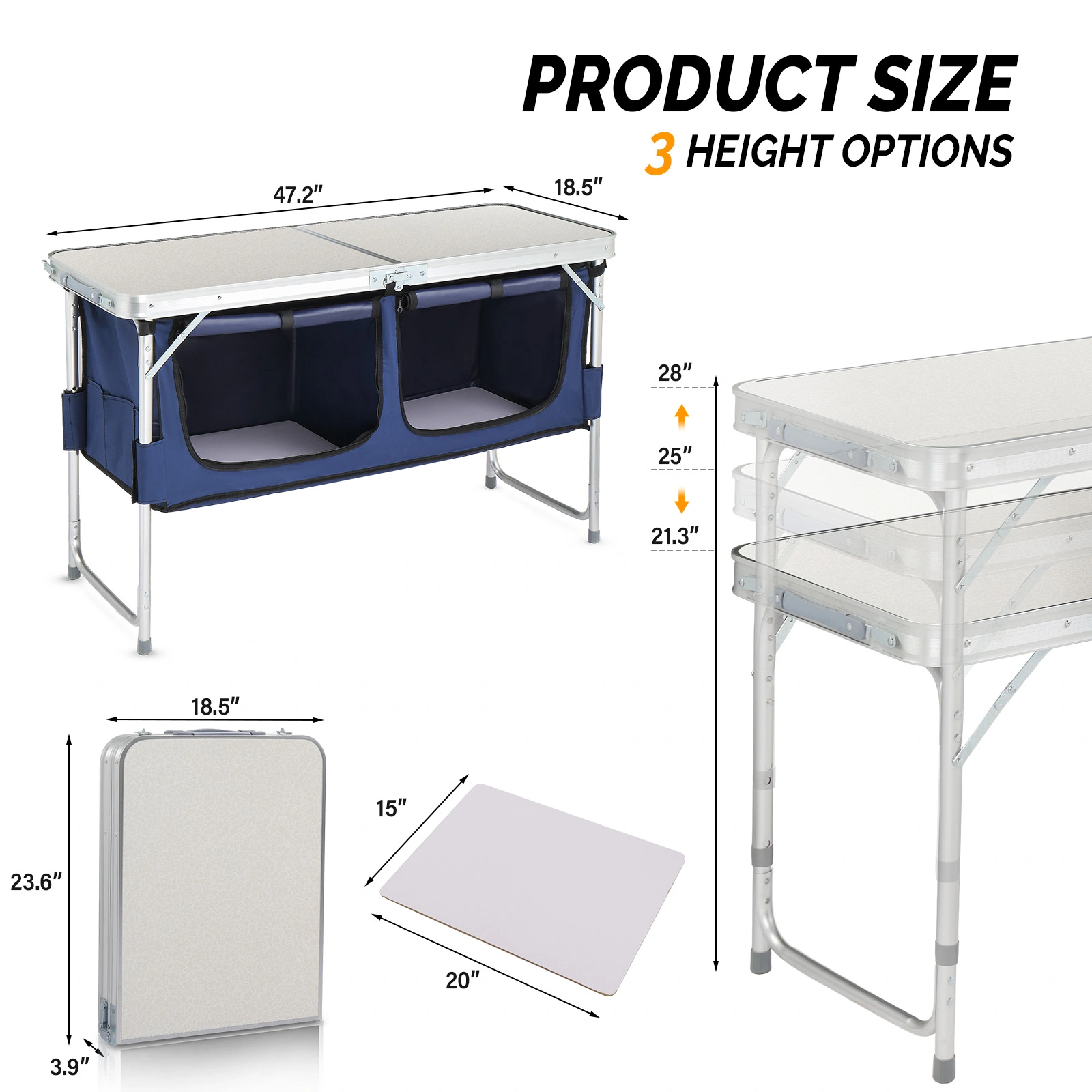 4 Ft Folding Camping Table with Storage Compartment, Portable Outdoor Picnic Table for Camp view 3
