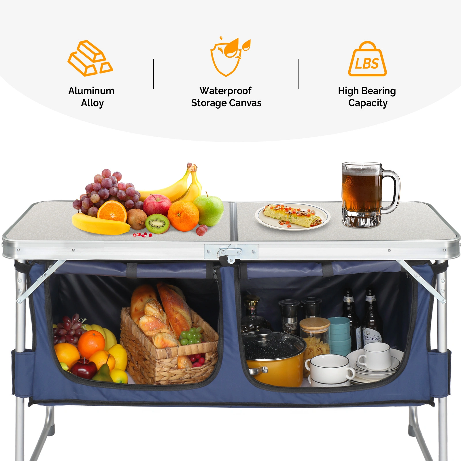 4 Ft Folding Camping Table with Storage Compartment, Portable Outdoor Picnic Table for Camp view 4