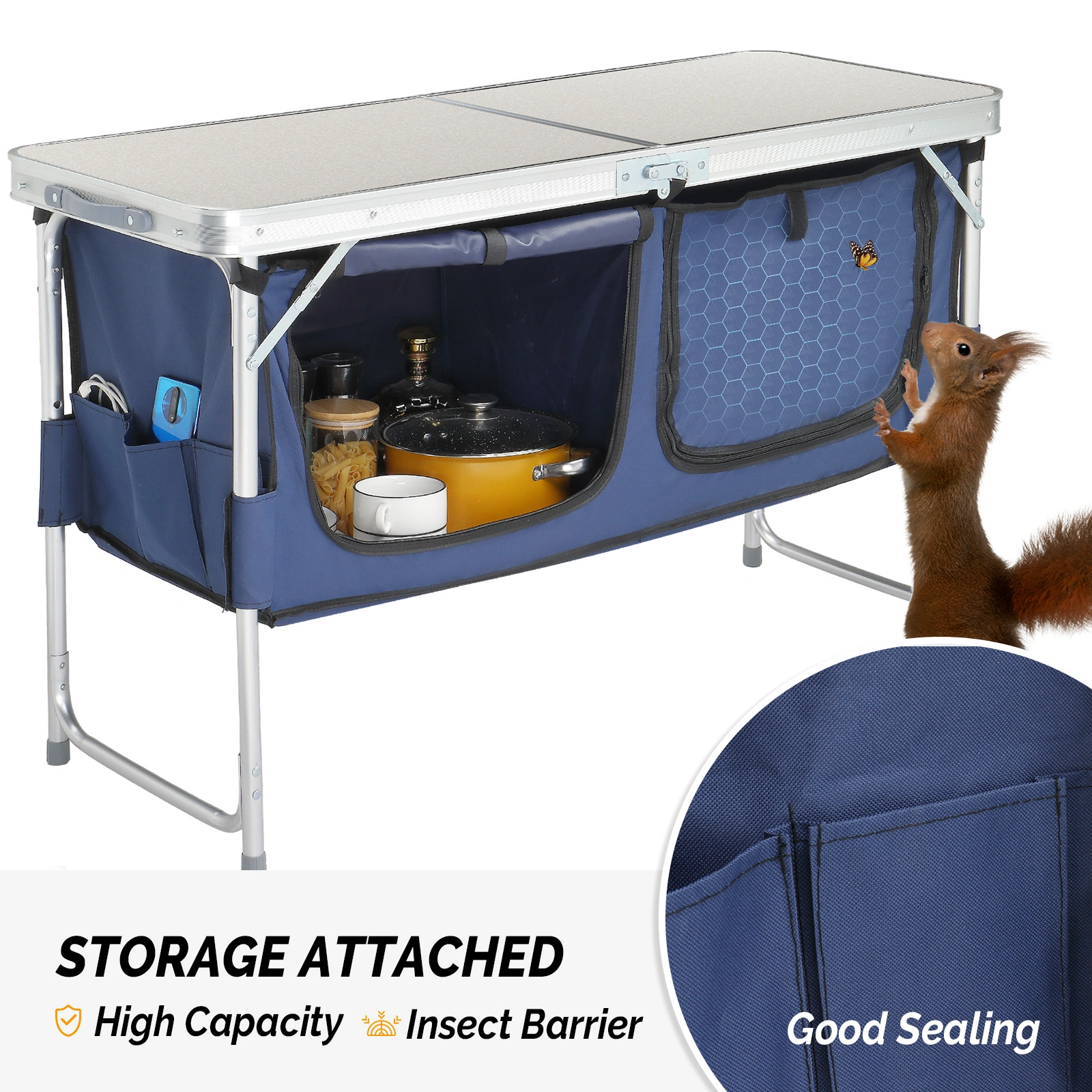 4 Ft Folding Camping Table with Storage Compartment, Portable Outdoor Picnic Table for Camp view 5