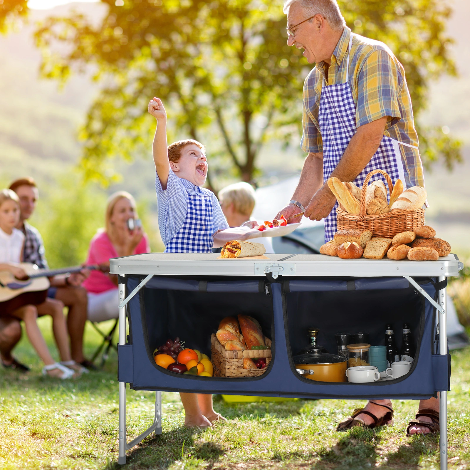 4 Ft Folding Camping Table with Storage Compartment, Portable Outdoor Picnic Table for Camp view 6