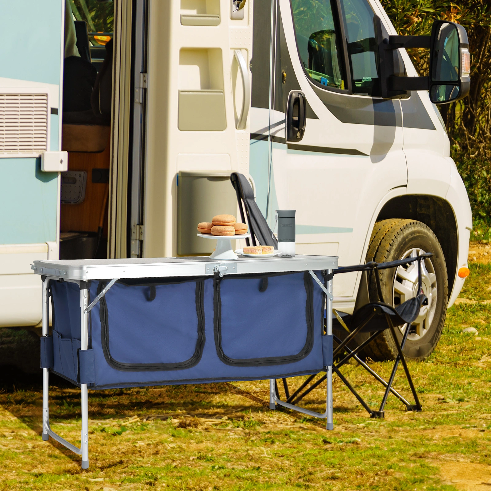 4 Ft Folding Camping Table with Storage Compartment, Portable Outdoor Picnic Table for Camp view 7