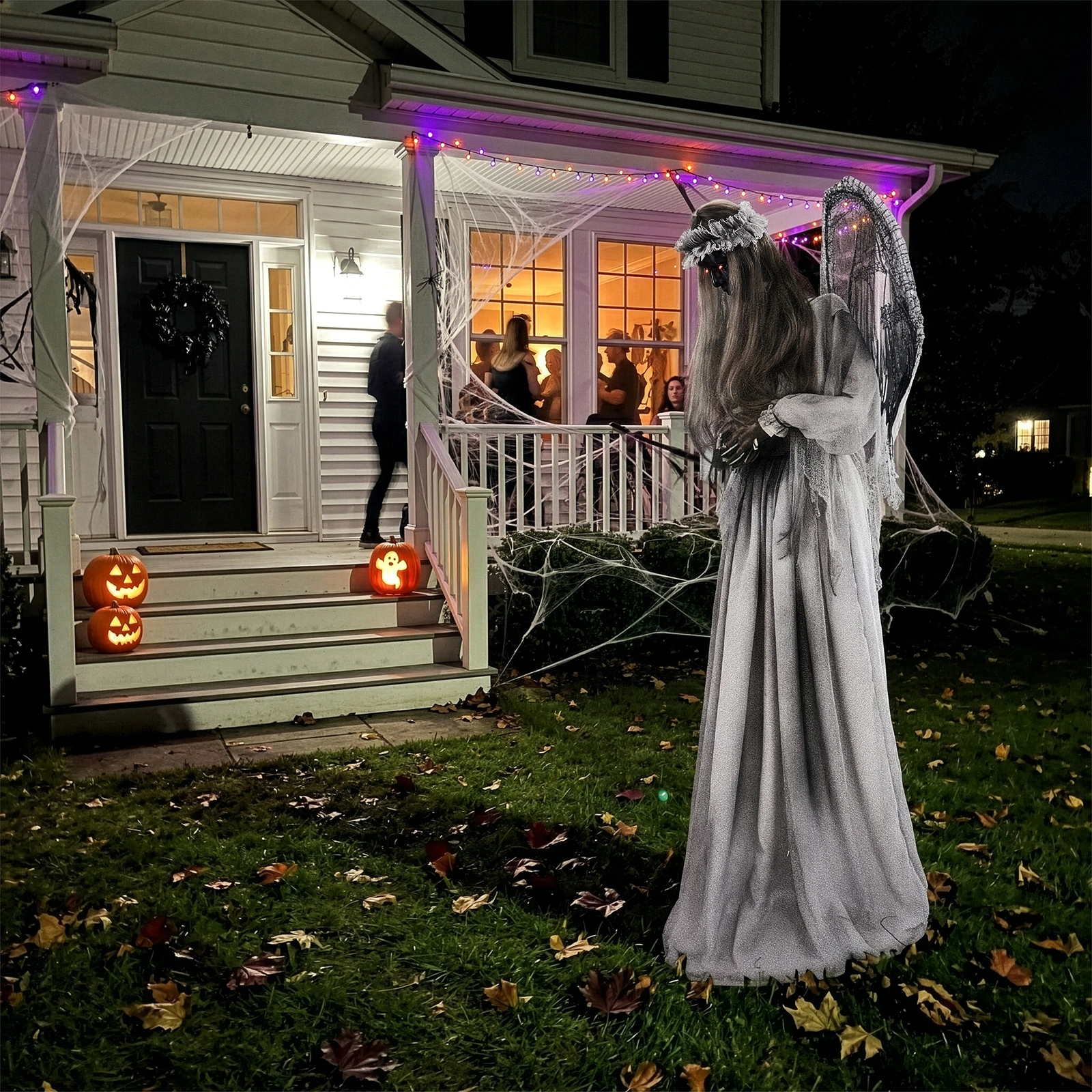 5.7ft Halloween Weeping Angel Animatronic - Sound-Activated Red Light-Up Eyes, Trembling/Turning/Head-L view 5