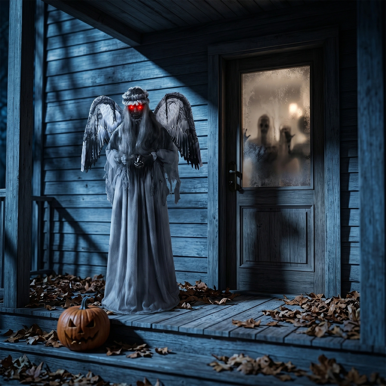 5.7ft Halloween Weeping Angel Animatronic - Sound-Activated Red Light-Up Eyes, Trembling/Turning/Head-L view 9
