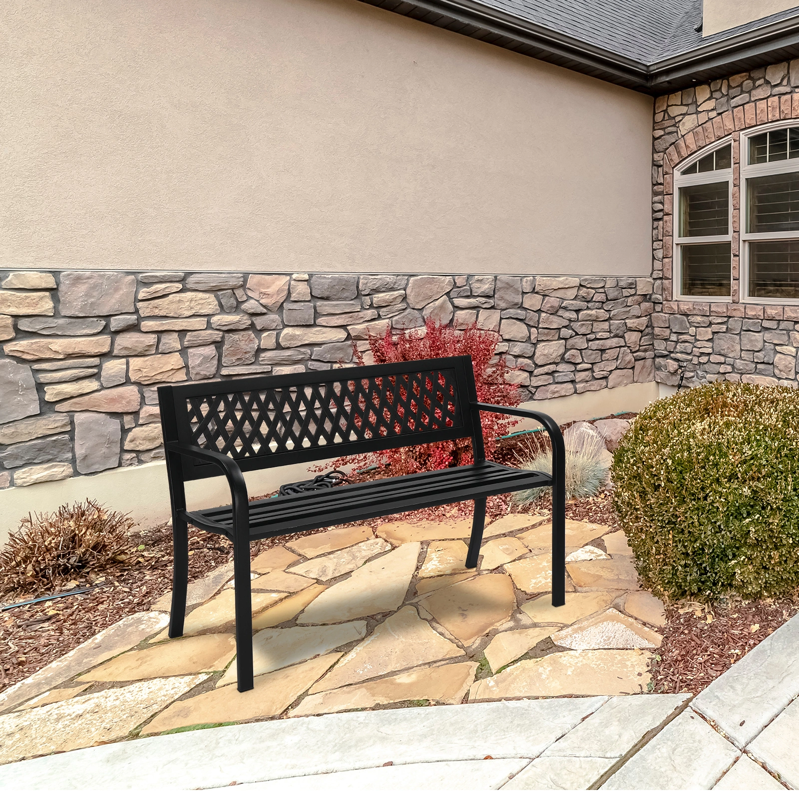 47in PVC Mesh Backrest Iron Bench Black view 11