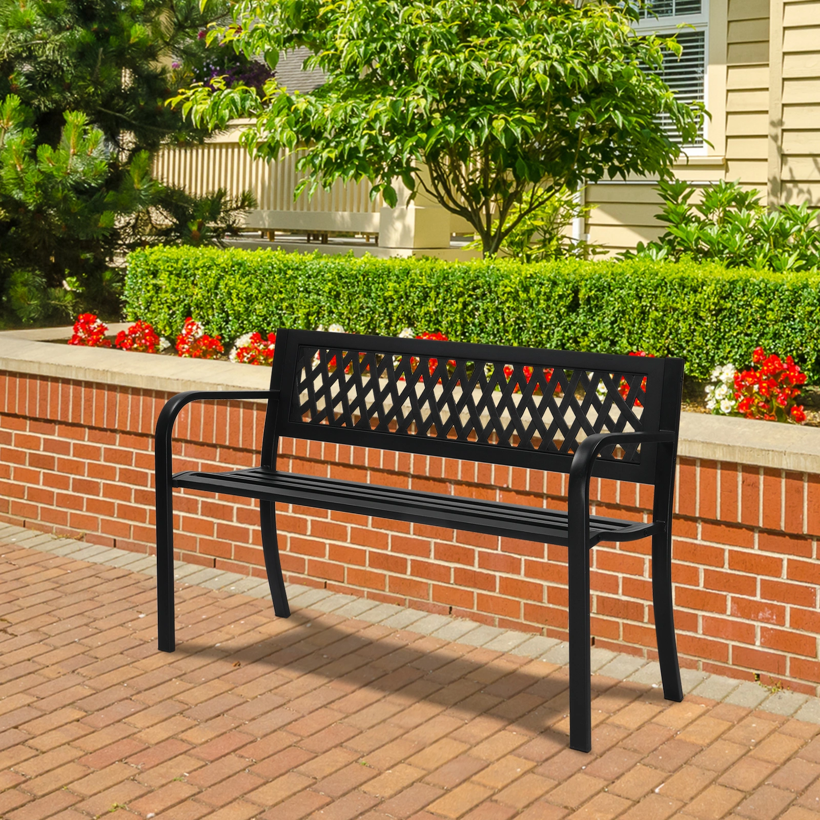 47in PVC Mesh Backrest Iron Bench Black view 12