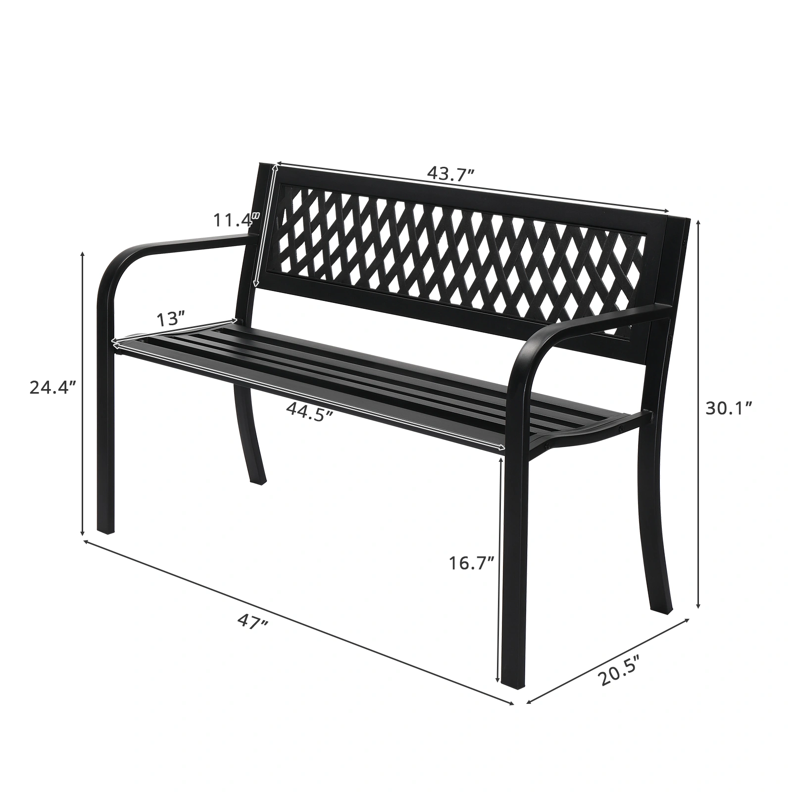 47in PVC Mesh Backrest Iron Bench Black view 3