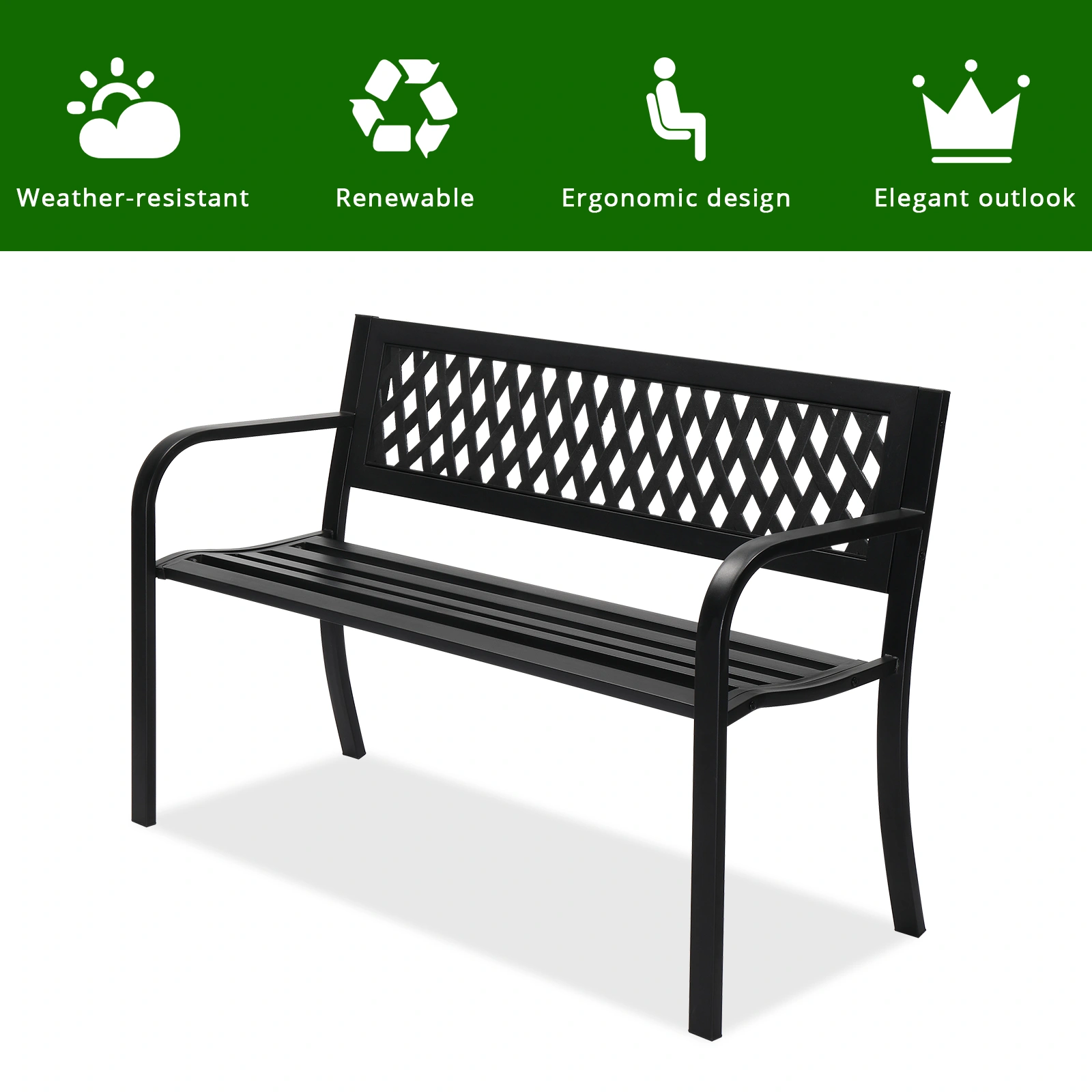 47in PVC Mesh Backrest Iron Bench Black view 8
